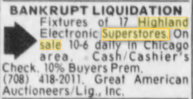Highland Applicance (Highland Superstores) - Oct 1992 Store Fixtures For Sale (newer photo)